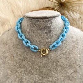 Cadena de acrilico azul cielo con broche marinero