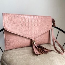 Clutch Bag color Croco Rosa Palo