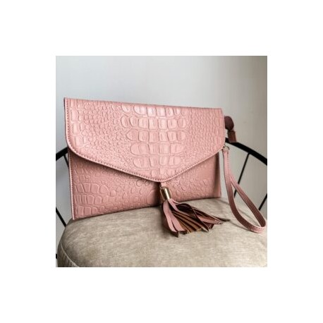 Clutch Bag color Croco Rosa Palo