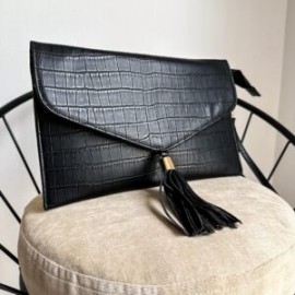 Clutch Bag Gavial Negro