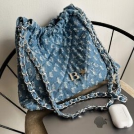 Hera Bag Cadena Plata Color Denim Glitter + Lentejuela