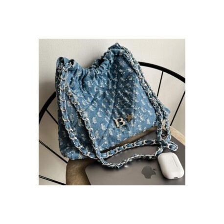 Hera Bag Cadena Plata Color Denim Glitter + Lentejuela