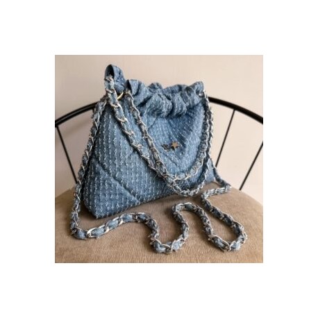 Hera Bag Mini Cadena Plata Color Denim vertical