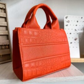 Tote Mini Nacional Sintético Grabado Croco Naranja