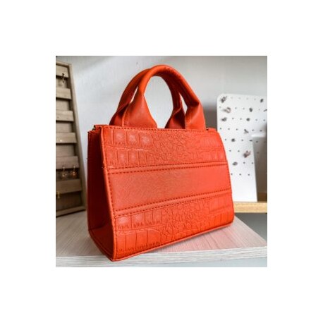 Tote Mini Nacional Sintético Grabado Croco Naranja