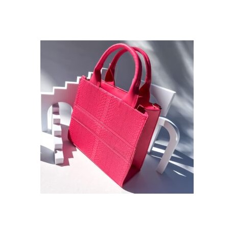 Bolsa TOTE  MEDIANA nacional sintético grabado pitón Fucsia + Cenefe