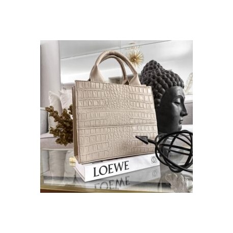 Bolsa Tote Mediana Nacional sintético grabado Croco Beige + cenefa