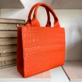 Bolsa Tote Mediana Nacional sintético grabado Croco Naranja+ Cenefa