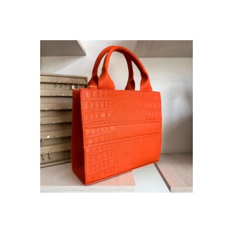 Bolsa Tote Mediana Nacional sintético grabado Croco Naranja+ Cenefa