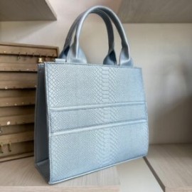 Bolsa Tote Mediana Nacional sintético grabado pitón Baby Blue + Cenefa