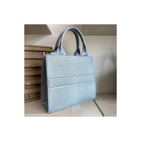 Bolsa Tote Mediana Nacional sintético grabado pitón Baby Blue + Cenefa