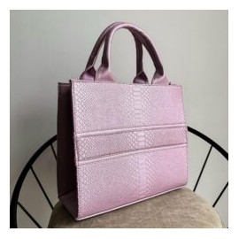 Bolsa Tote Mediana Nacional sintético grabado pitón Baby Pink + Cenefa