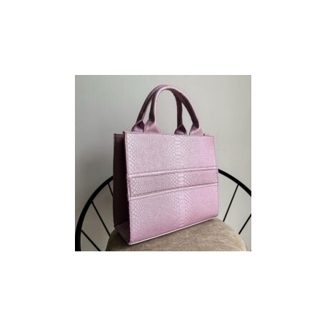 Bolsa Tote Mediana Nacional sintético grabado pitón Baby Pink + Cenefa