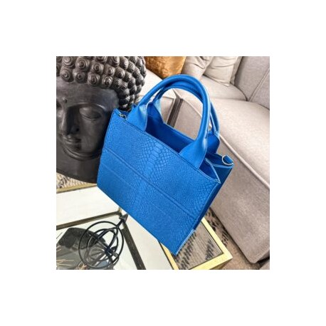 Bolsa Tote Mediana nacional sintetico grabado pitón color Azul Mediterráneo + CENEFA